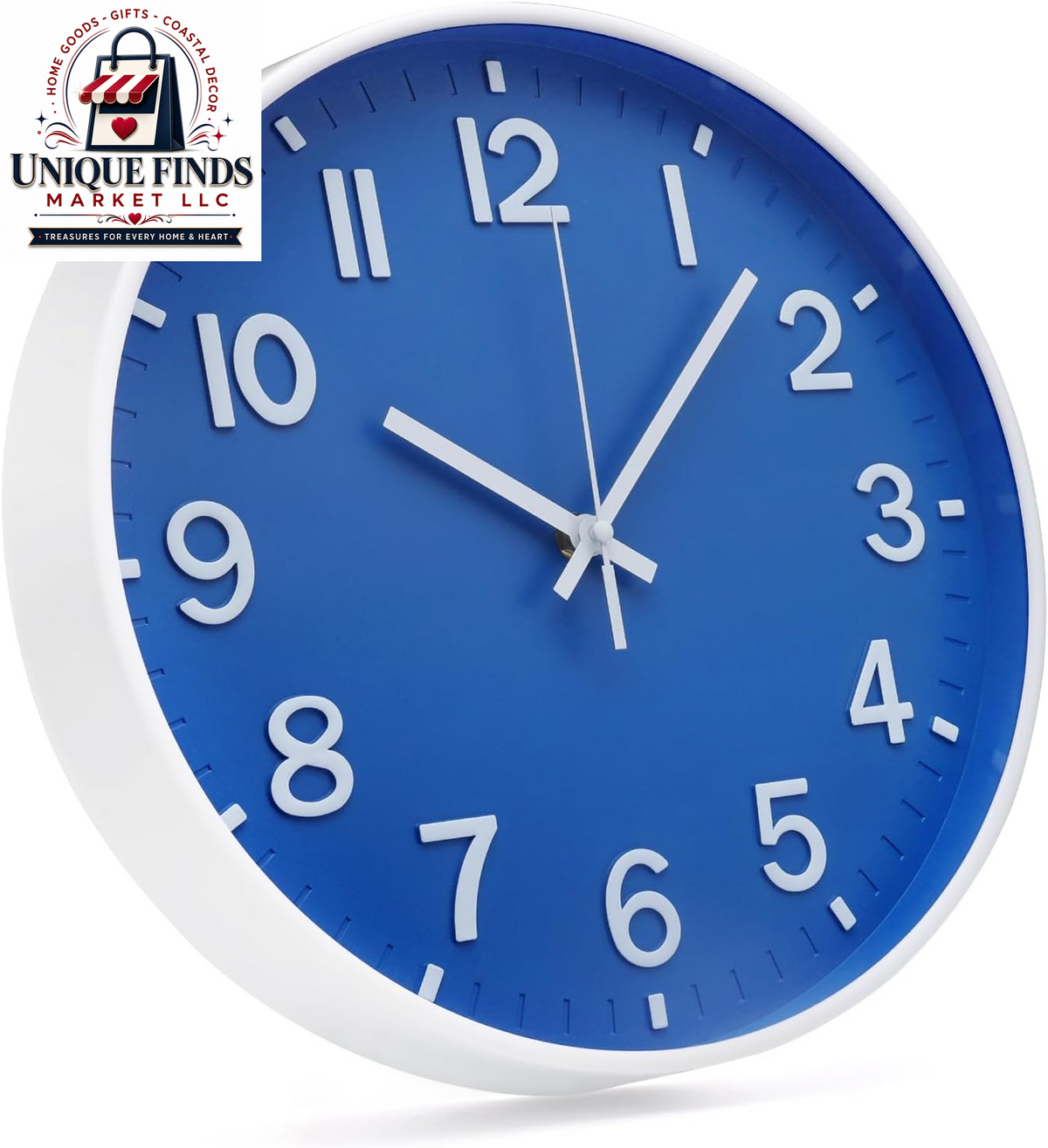 12-Inch Blue Modern Quartz Wall Clock - Silent Non-Ticking Battery Operated Decorative Timepiece for Living Room, Bedroom, Kitchen, and Office - Ideal Gift Option