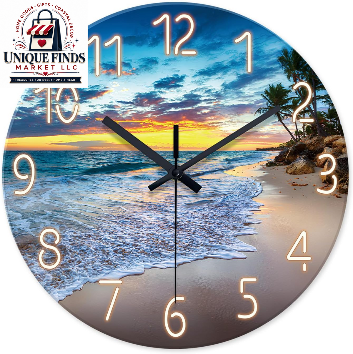 Battery-Operated 12-Inch Blue Beach Wall Clock