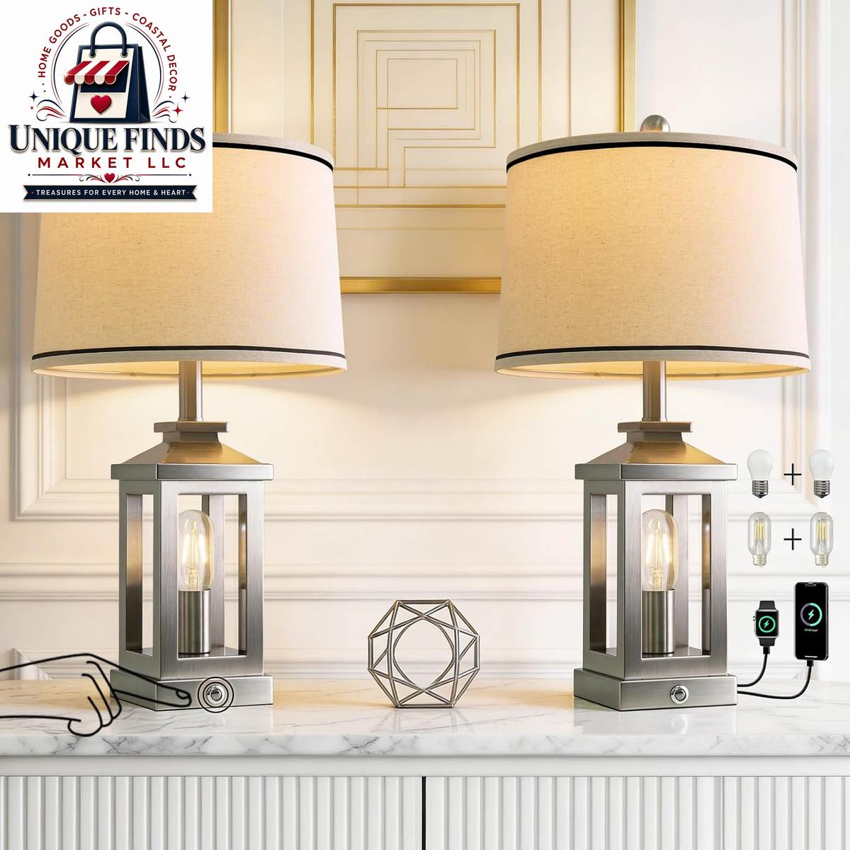 Set of 2 Modern 23.75" Table Lamps for Living Room and Bedroom Nightstands