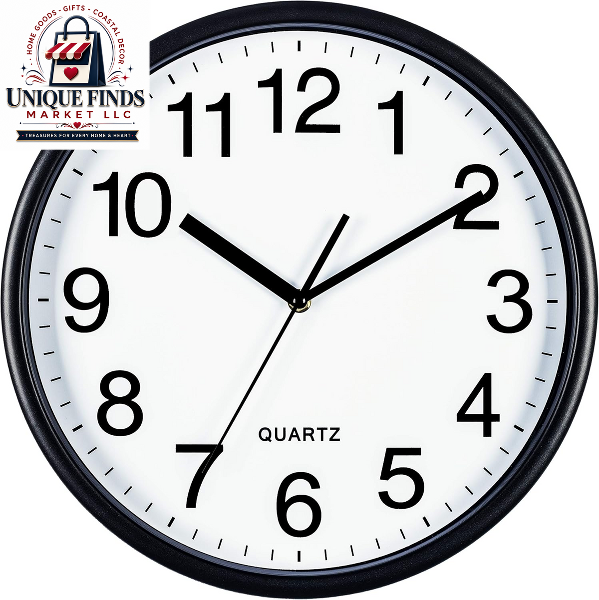 Bernhard Products 12-Inch Black Silent Wall Clock - Non-Ticking Quartz, Battery Operated, Easy to Read for Home, Office, Kitchen, Classroom, and School Use