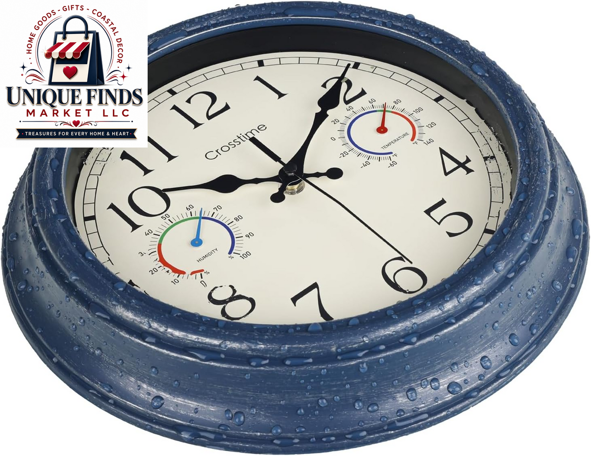 Crosstime 12-Inch Indoor/Outdoor Retro Wall Clock - Battery Operated and Silent, Blue