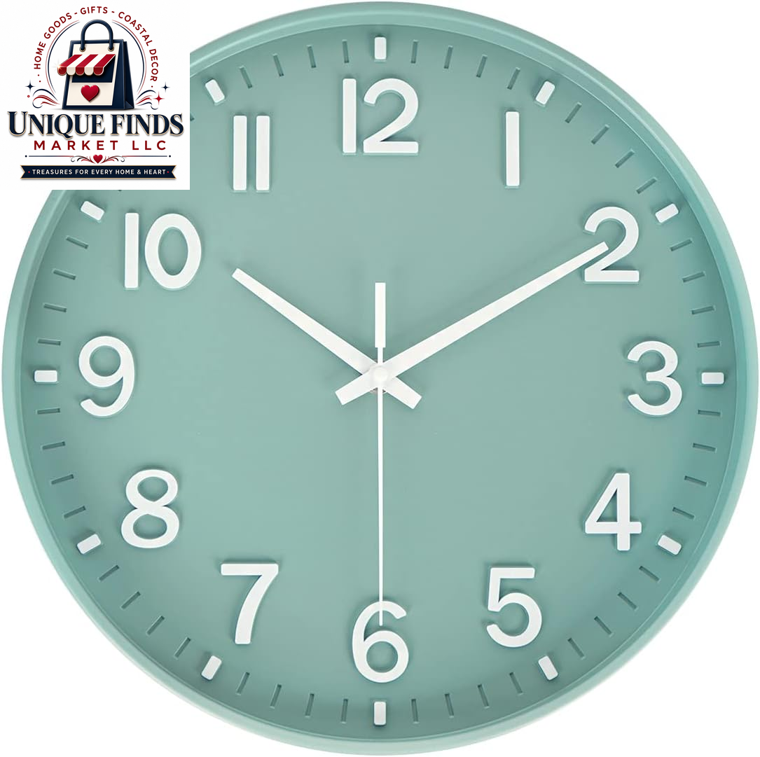 HZDHCLH 12-Inch Battery Operated Silent Wall Clock in Green