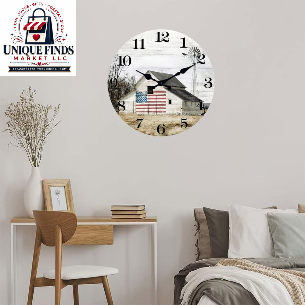 XFM 12-Inch Battery-Operated Rustic Farmhouse Wall Clock with Silent Mechanism