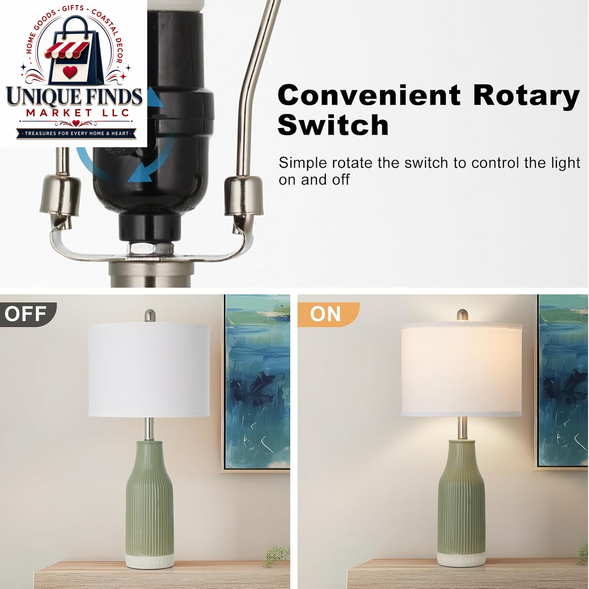 Set of 2 Sage Green 24.5" Ceramic Table Lamps for Bedroom and Living Room, Ideal for Nightstands and End Tables (Includes 2 LED Bulbs)