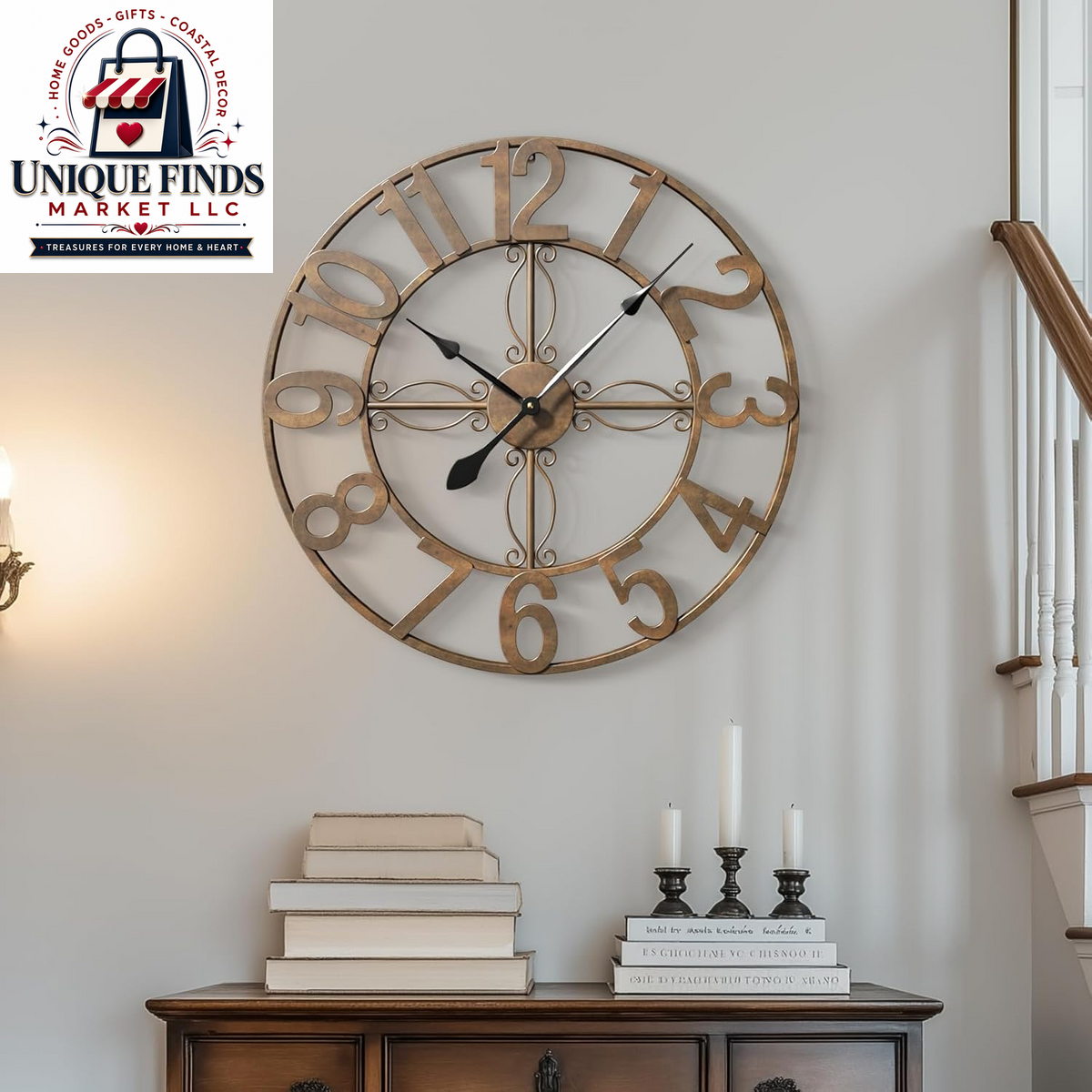 Cuspin 24-Inch Gold Metal Wall Clock for Elegant Living Room Decor