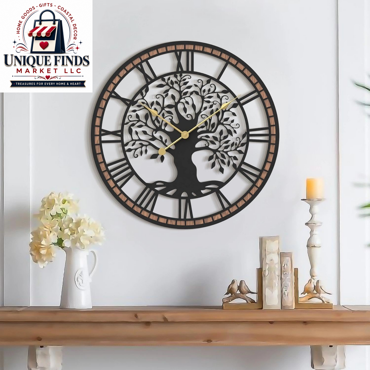 Micasso Decorative Large Wall Clock: 24-Inch Tree of Life, Battery Operated