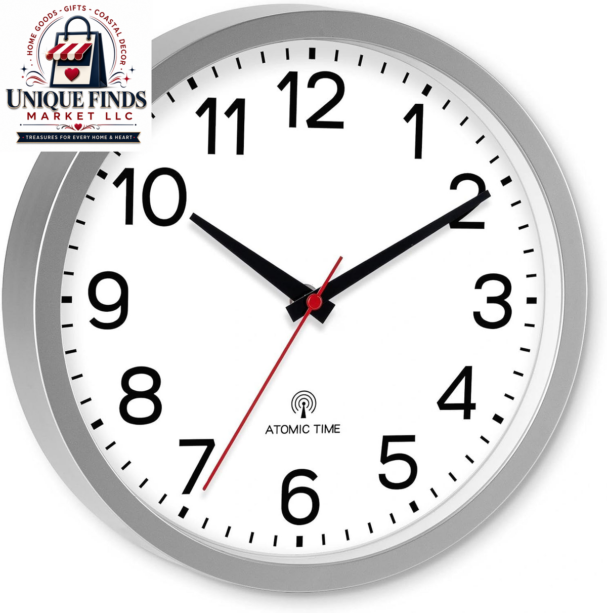 AKCISOT 12-Inch Silent Battery-Operated Analog Wall Clock in Silver