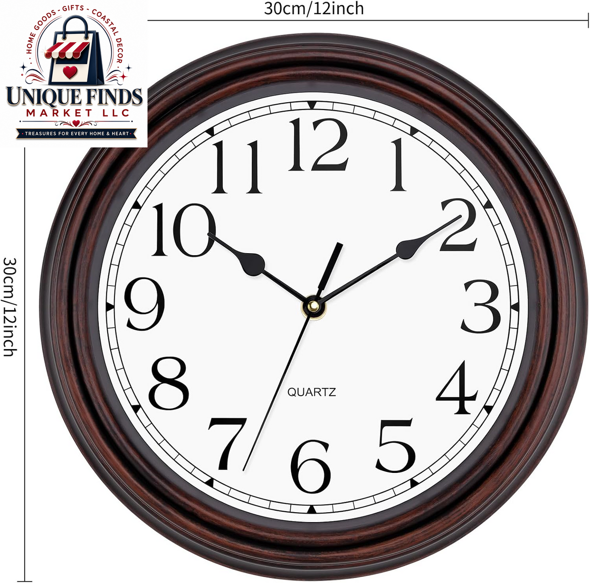 Foxtop 12-Inch Retro Silent Wall Clock - Battery Operated Bronze Finish