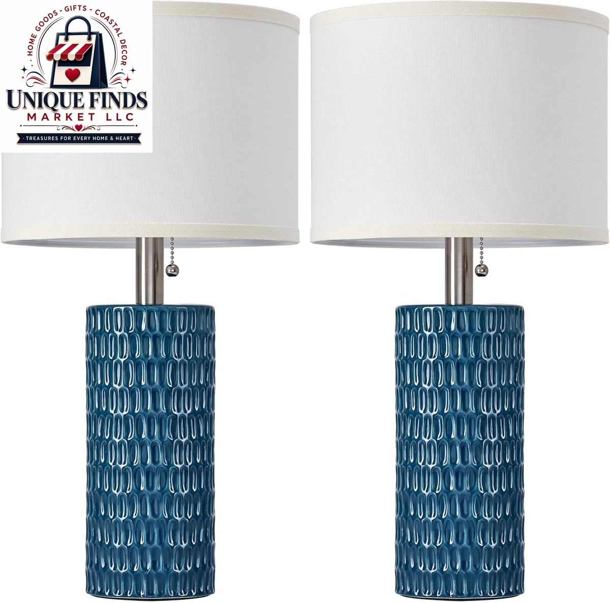Reaketon 20” Modern Table Lamps Set of 2, Lamps for Bedroom, Blue