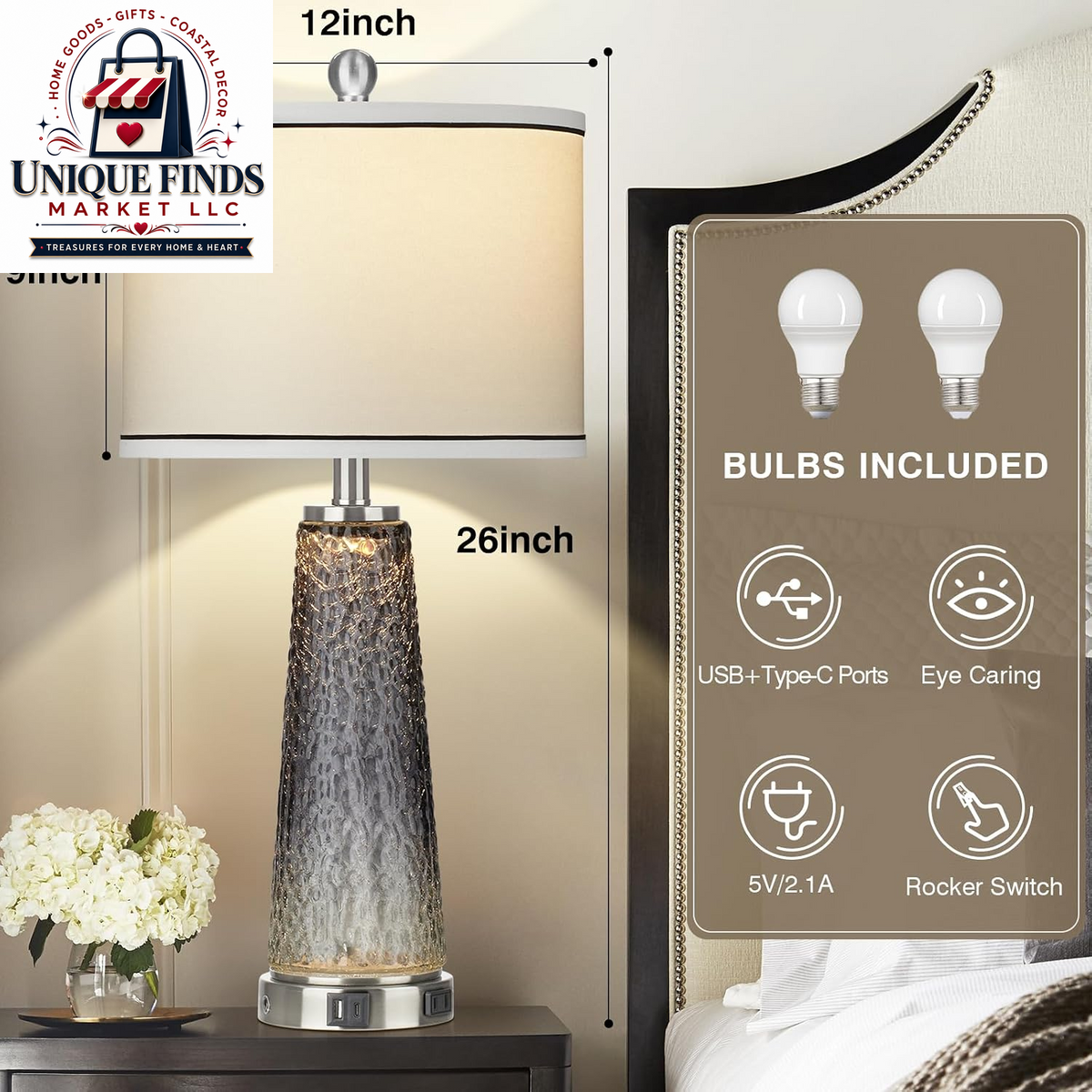 26" Coastal Table Lamps for Living Room and Modern Bedside Lighting Solutions for Bedrooms