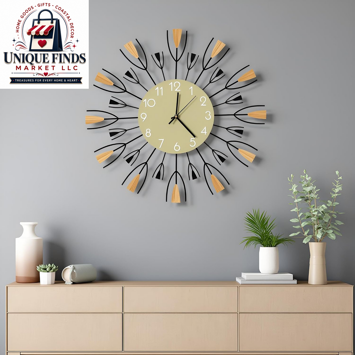 20-Inch Round Wooden Wall Clock - Silent Non-Ticking, Battery Operated