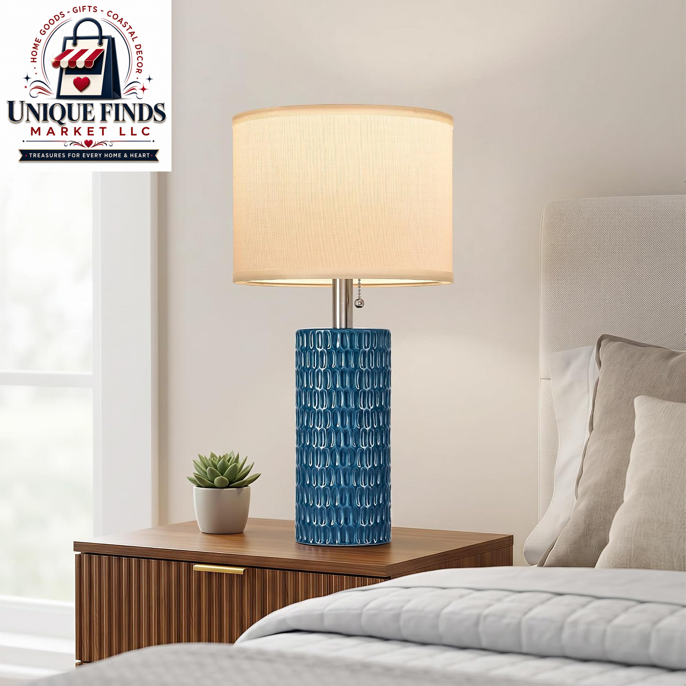 Reaketon 20” Modern Table Lamps Set of 2, Lamps for Bedroom, Blue