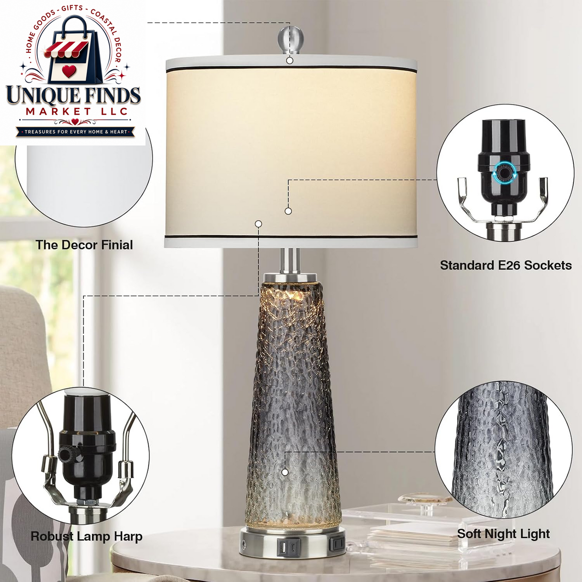 26" Coastal Table Lamps for Living Room and Modern Bedside Lighting Solutions for Bedrooms