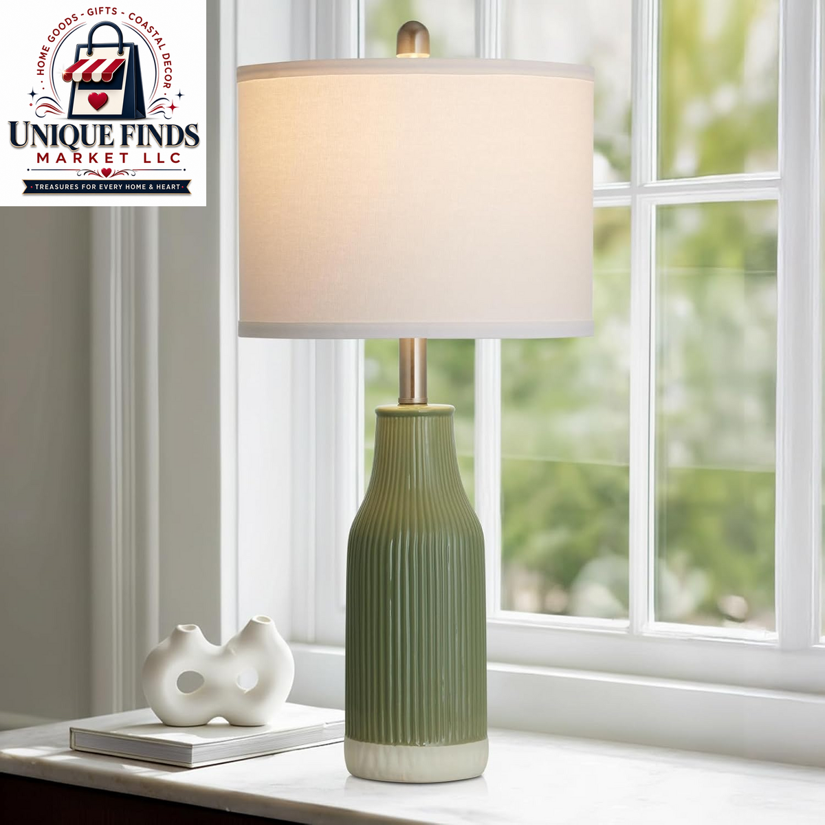 Set of 2 Sage Green 24.5" Ceramic Table Lamps for Bedroom and Living Room, Ideal for Nightstands and End Tables (Includes 2 LED Bulbs)