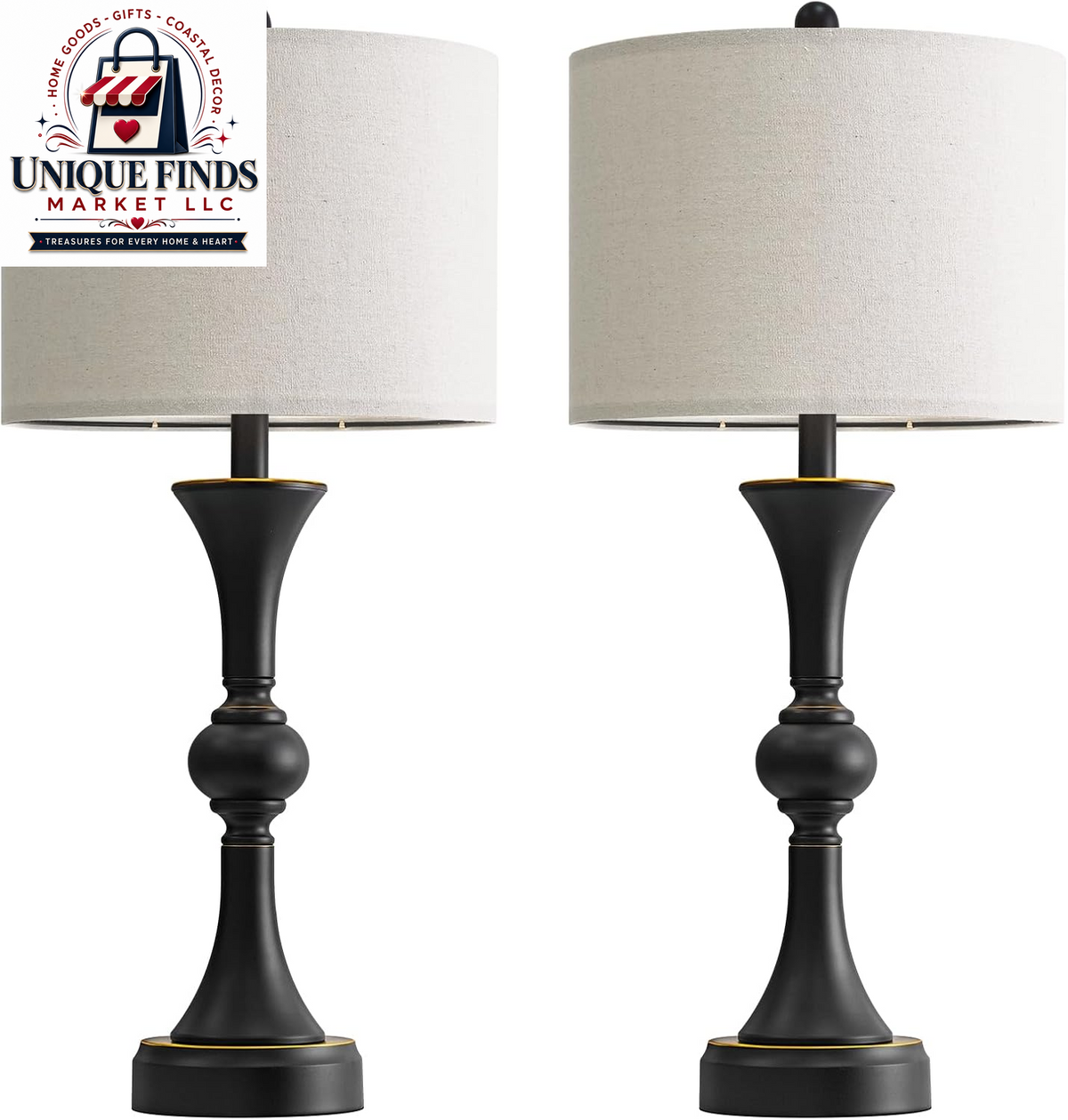 Oneach 28" Black Tall Table Lamp Set of 2 with USB Ports for Living Room
