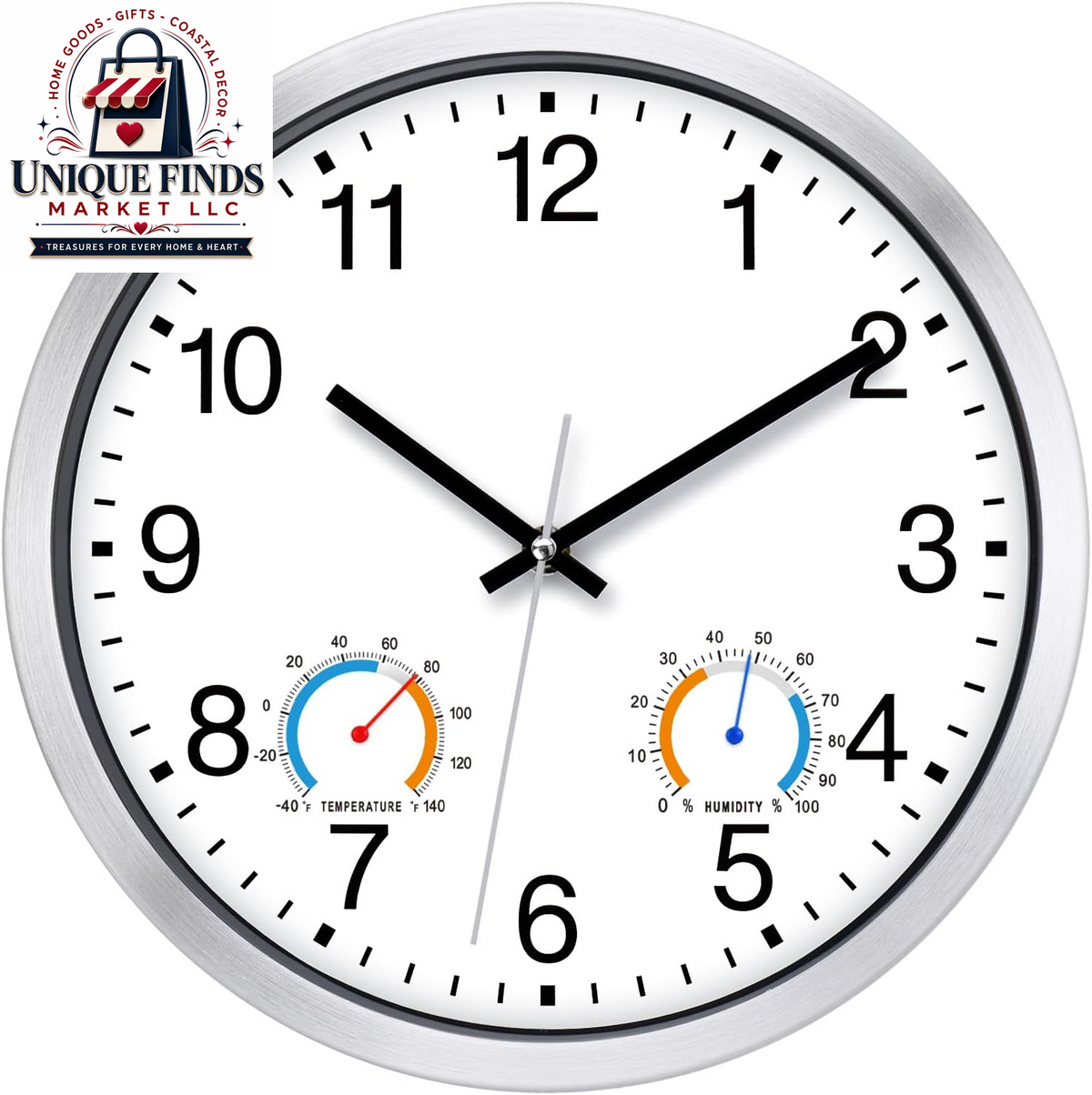 Caysie 12-Inch Waterproof Sealed Indoor/Outdoor Clock in Silver