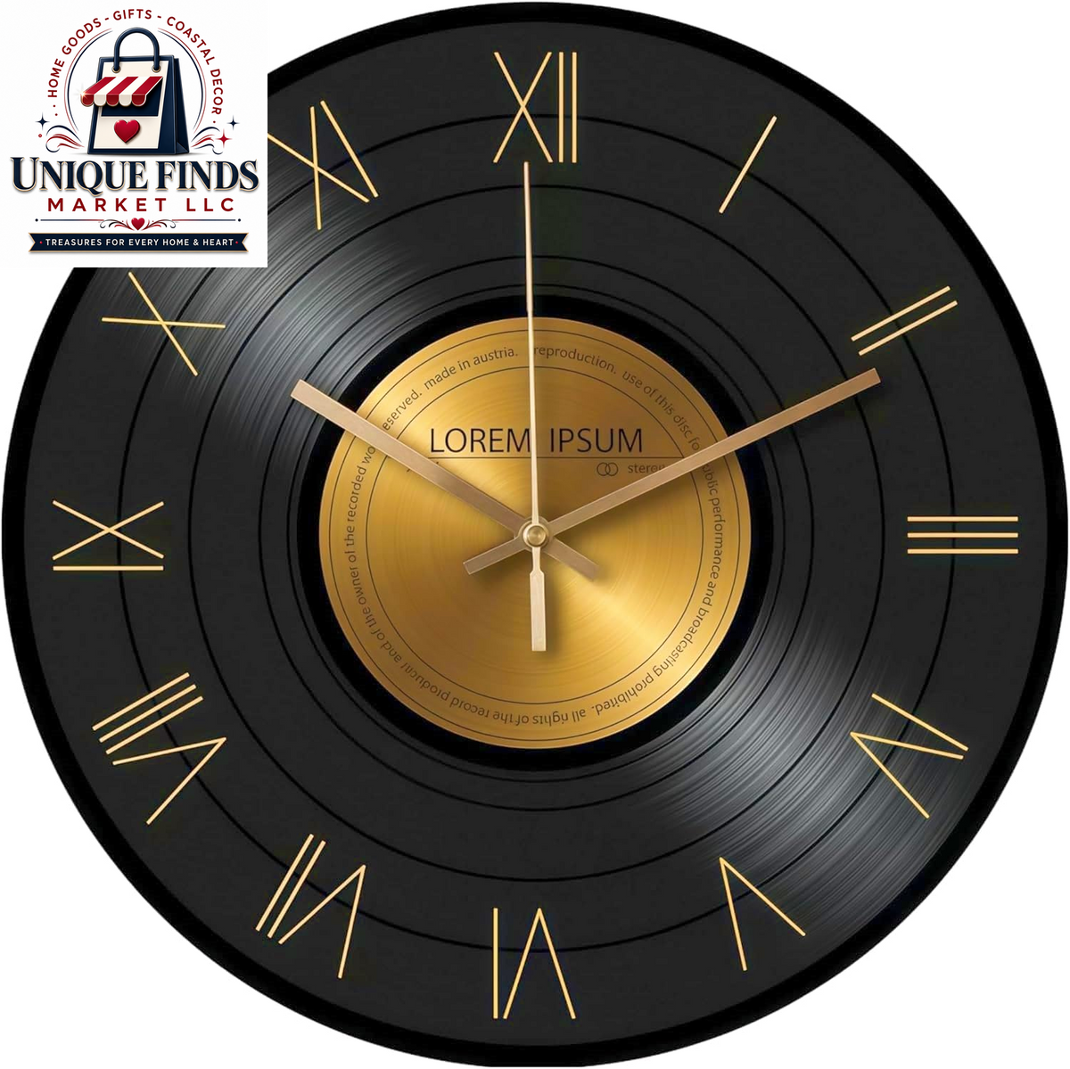 12-Inch Classic Glass Wall Clock with Music Record Design - Silent, Non-Ticking Battery Operated Clock for Living Room Decor (Size A)