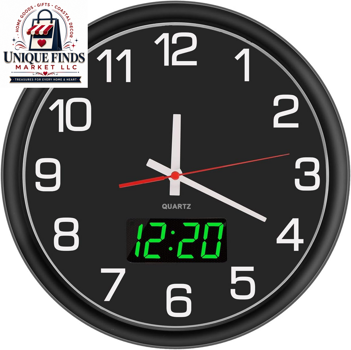 12-Inch Silent Non-Ticking Quartz Wall Clock with Night LED Display - Battery Operated Decorative Timepiece for Office, Kitchen, and Living Room