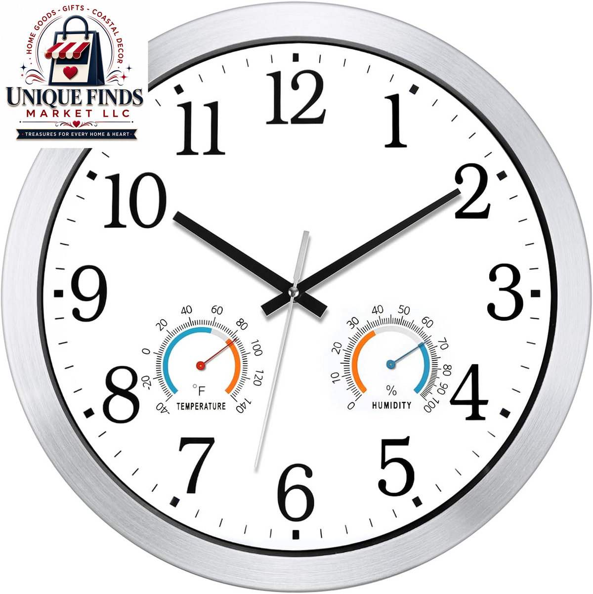 Caysie 12-Inch Waterproof Sealed Indoor/Outdoor Clock in Silver