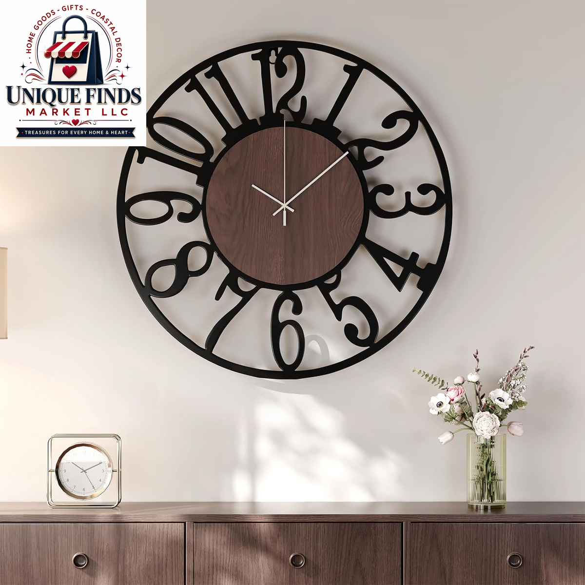 Cuspin 24-Inch Gold Metal Wall Clock for Elegant Living Room Decor