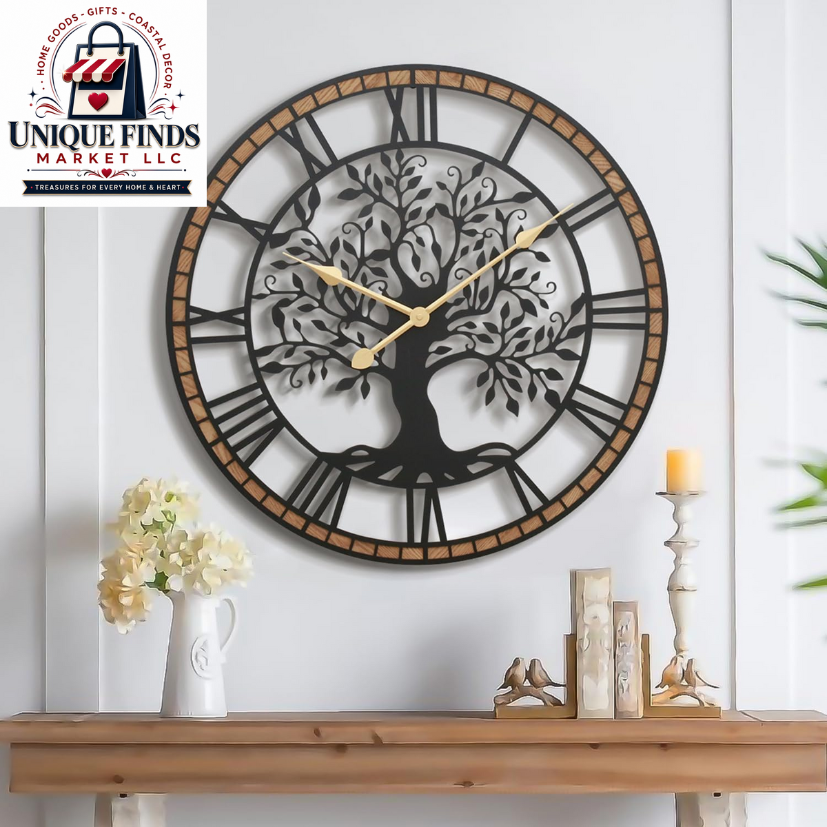 Micasso Decorative Large Wall Clock: 24-Inch Tree of Life, Battery Operated