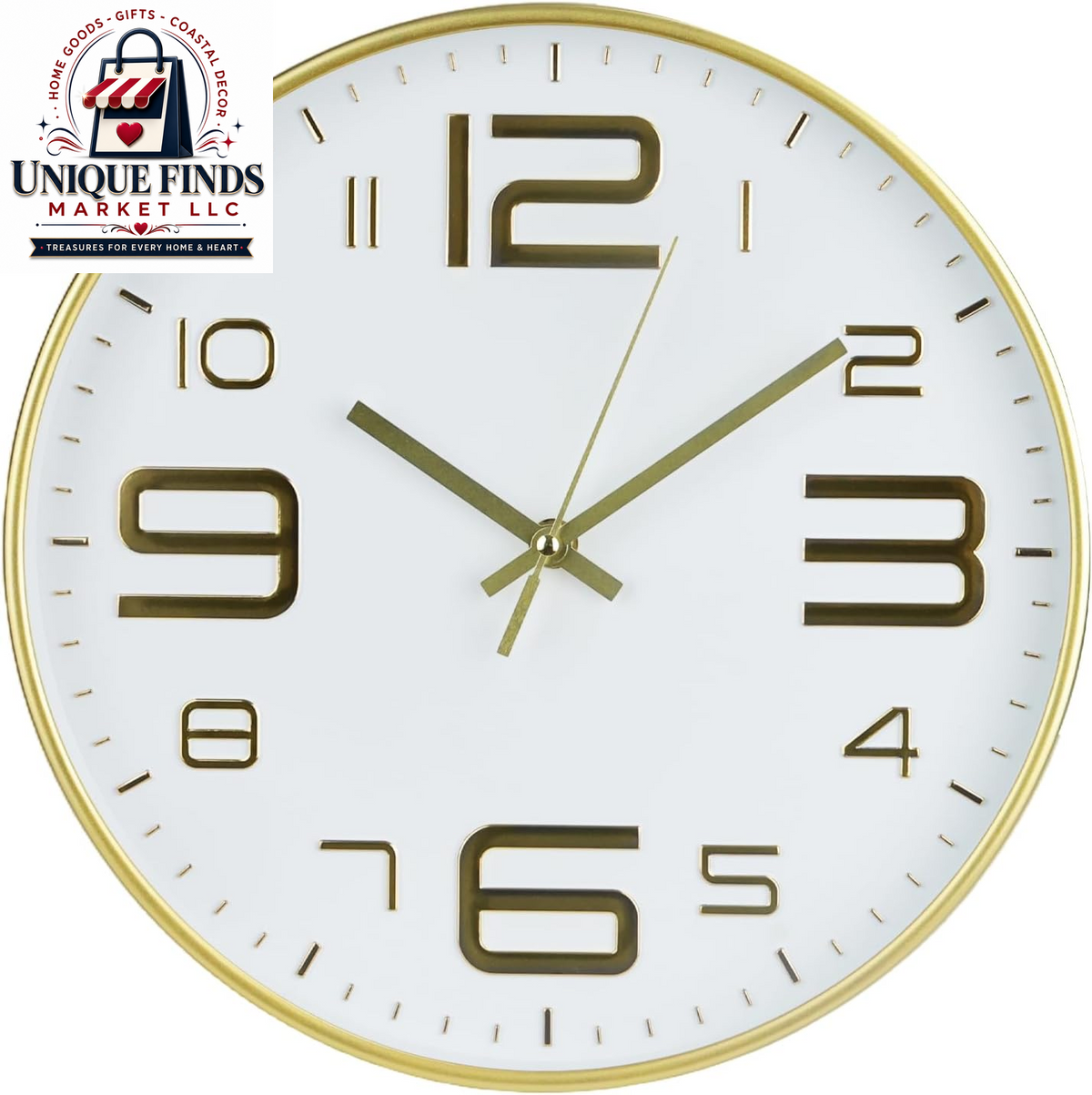 Modern Silent Quartz Wall Clock - Battery Operated, Non-Ticking, 12 Inch Round Decor - Trendy and Practical Design for Office, Home, or School (White-Black)