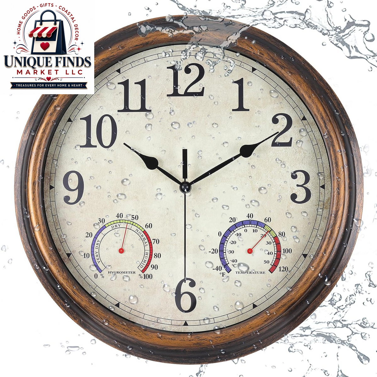 16-Inch Waterproof Outdoor Wall Clock with Temperature Display for Patio and Garden Use