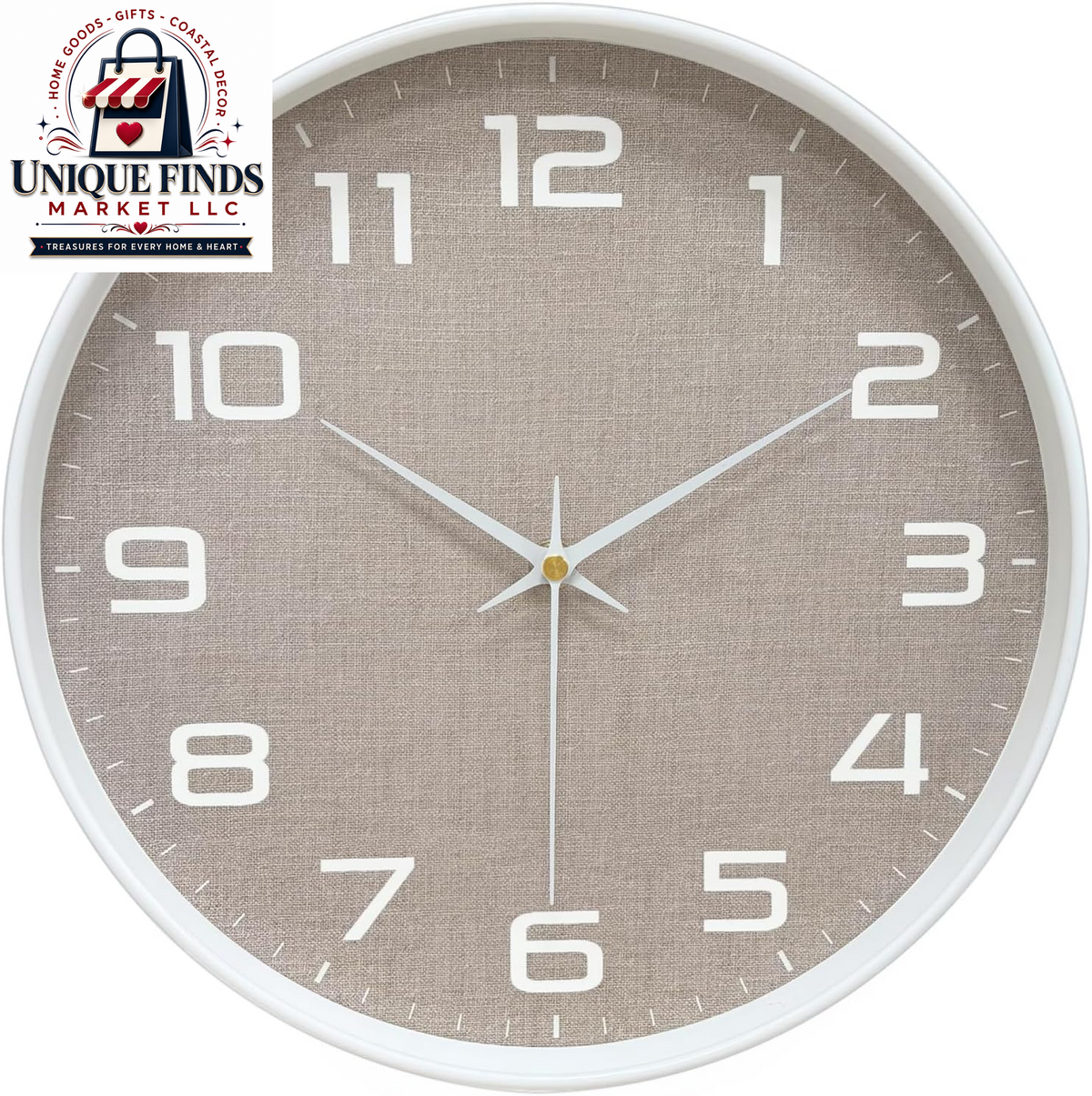 Contemporary 12-Inch Battery-Operated Silent Quartz Wall Clock with Large Easy-to-Read Numbers and Tempered Glass for Home and Office Decor