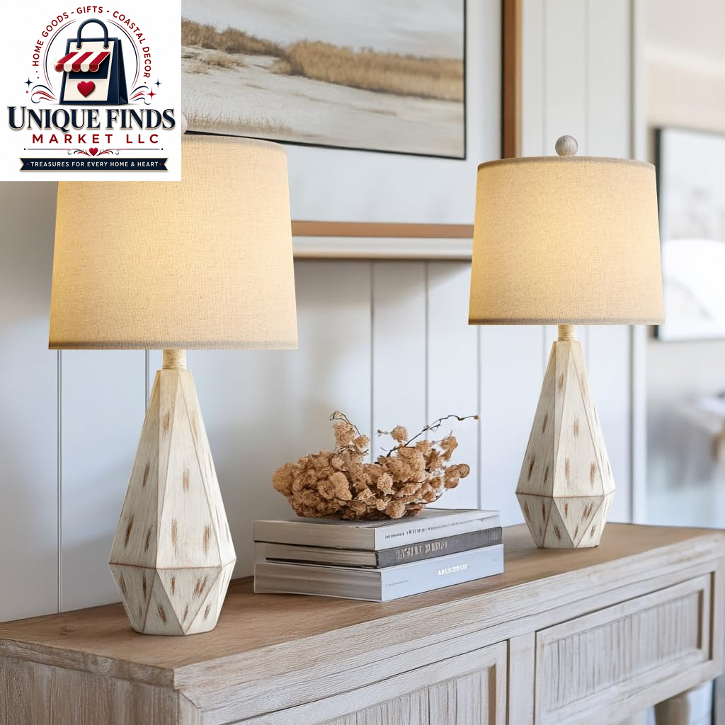 Pokat 23-Inch Farmhouse Table Lamp Set of 2, Beige Rustic Lamps for Living Room and Bedroom Nightstands, Ideal for End Tables and Side Tables