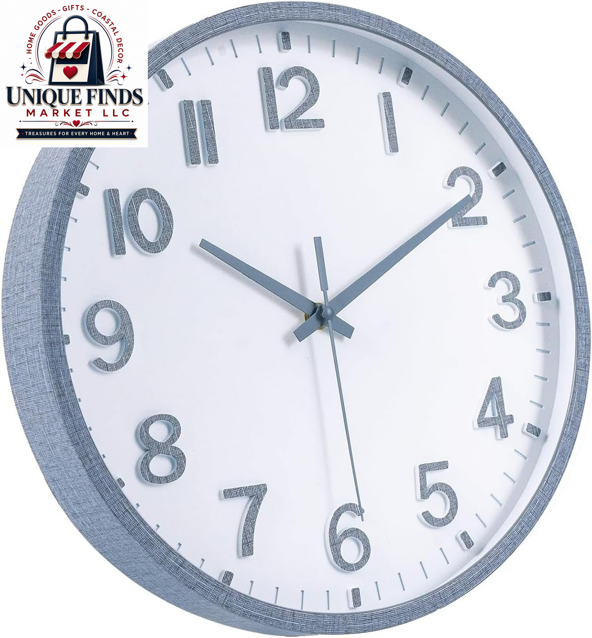 Battery Operated 12-Inch Modern Silent Wall Clock for Home and Office Décor (Gray and White)