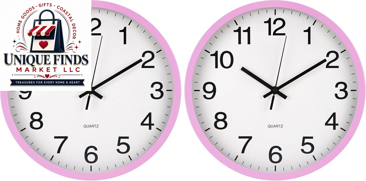Silent Quartz Movement Wall Clock - Modern Round Plastic Design for Home, Office, School, Living Room, Bedroom, Kitchen (Pink, 12 Inch)