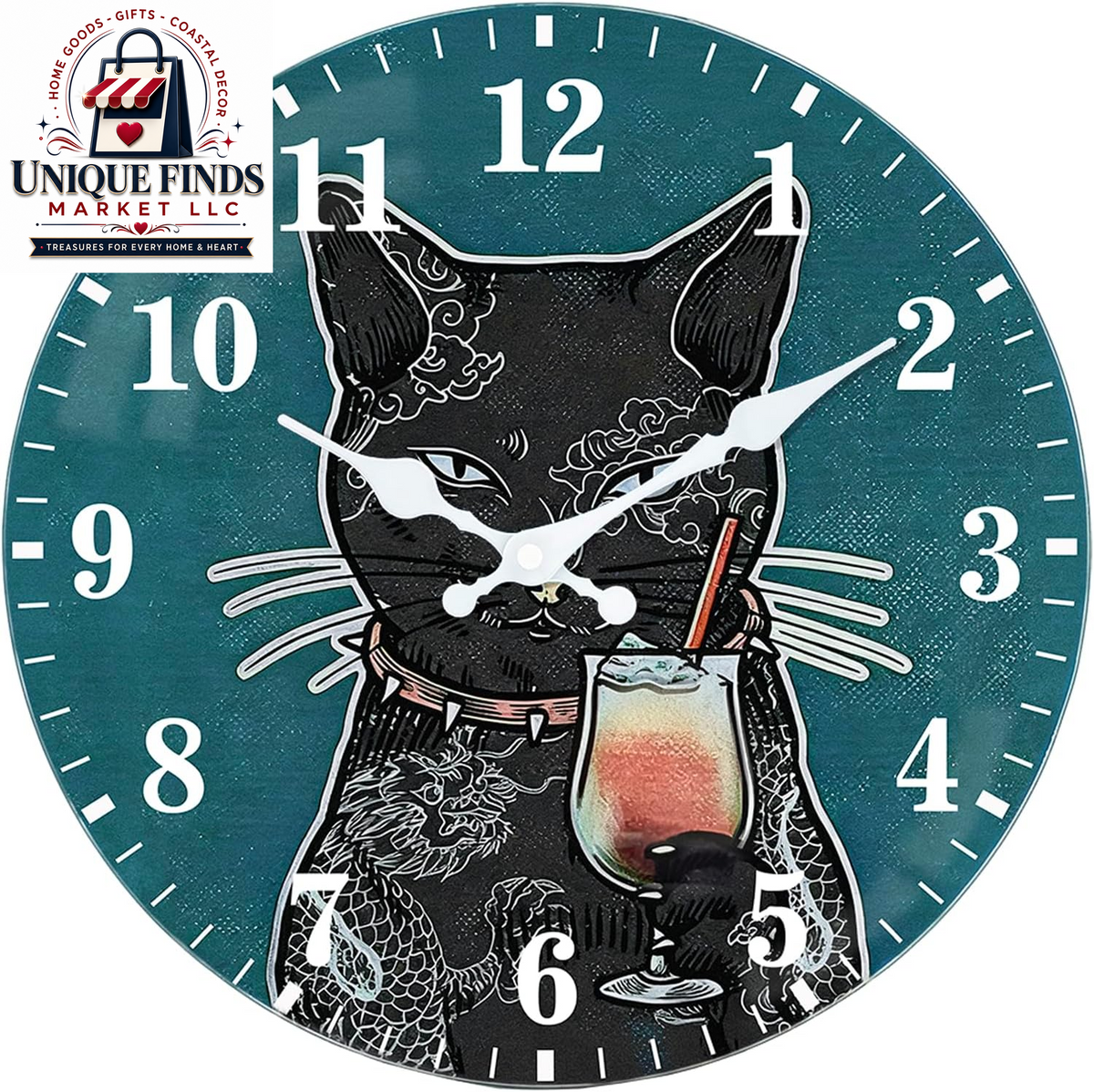 Elegant 8-Inch Cat-Themed Glass Wall Clock - Battery Operated, Silent Non-Ticking Analog Design for Home and Office Decor