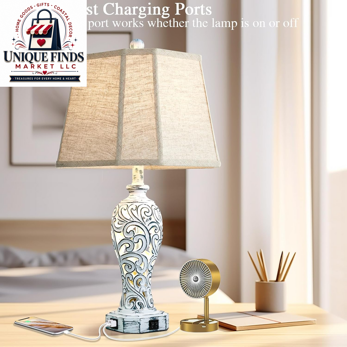 Set of 2 25-Inch Farmhouse Table Lamps for Living Room with USB C+A Ports