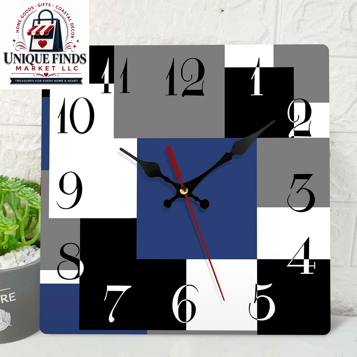 Artsocket 12" Silent Non-Ticking Square Wall Clock in Abstract Rustic Design