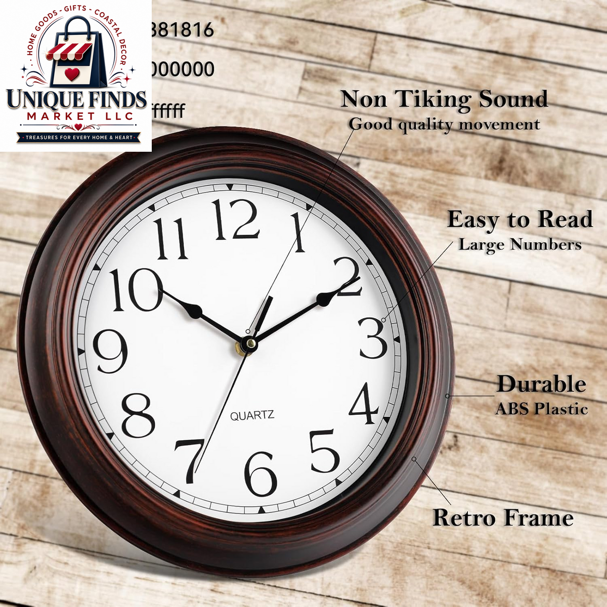 KECYET 12-Inch Battery-Operated Silent Wall Clock for Living Room