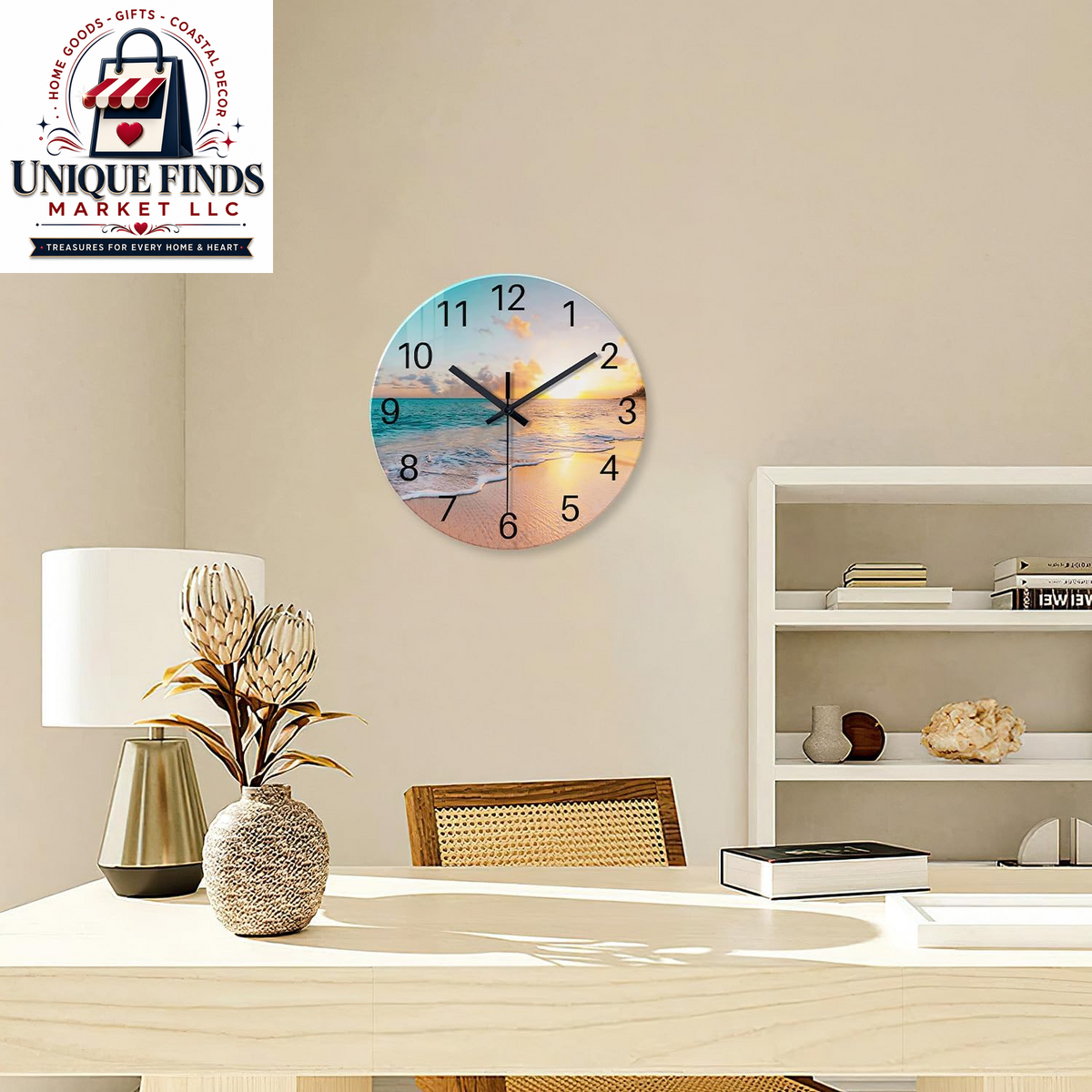 Battery-Operated 12-Inch Blue Beach Wall Clock