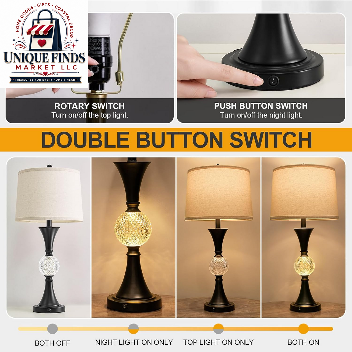 Oneach 28.5" Black Table Lamps - Set of 2 Tall Luxury Bedside Lamps with Night Light and USB A+C Charging Ports, Elegant Metal Design for Bedroom and Office End Table Decor