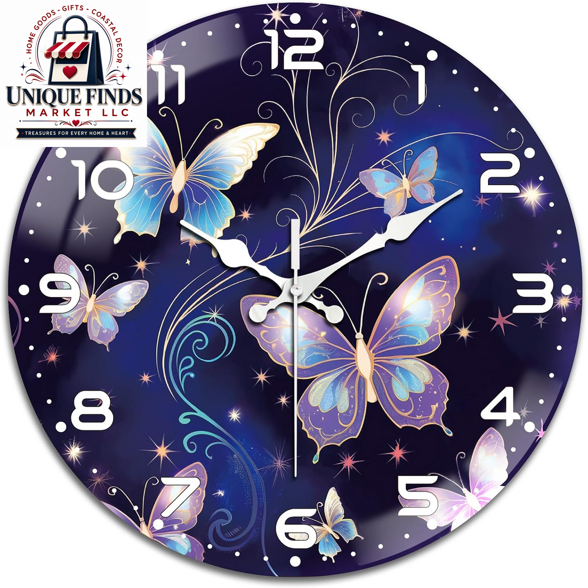 Peacoblue 12" Round Battery-Operated Marble Pattern Wall Clock