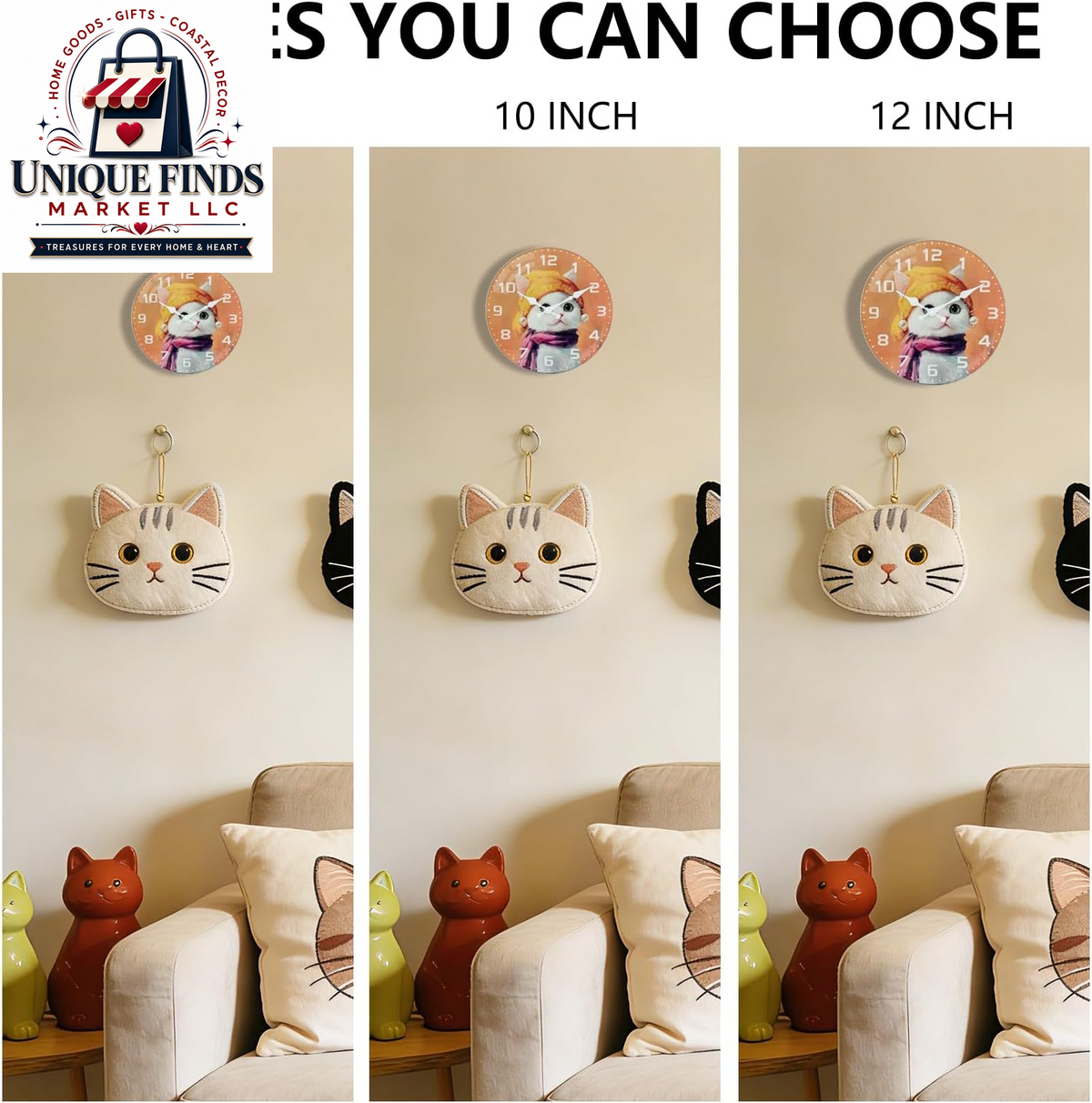 Elegant 8-Inch Cat-Themed Glass Wall Clock - Battery Operated, Silent Non-Ticking Analog Design for Home and Office Decor