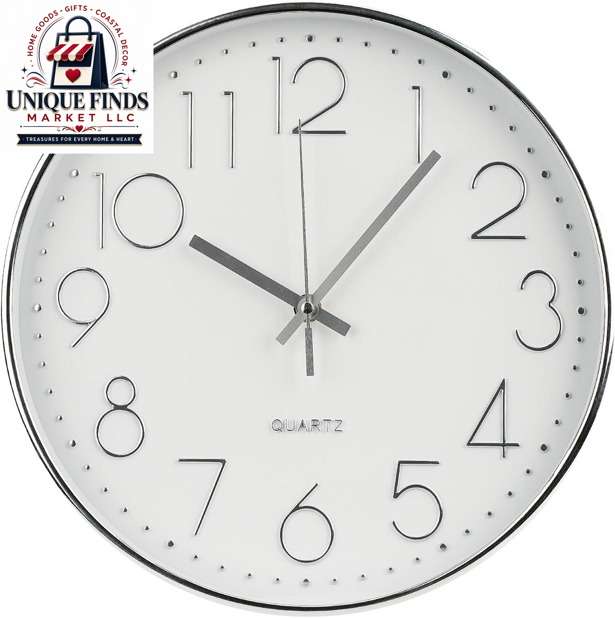 12-Inch Non-Ticking Silent Quartz Wall Clock with Red Stereoscopic Dial - Modern Round Design for Home, Office, School, Living Room, Bedroom, and Kitchen Decor