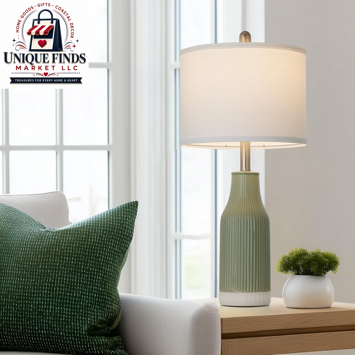 Set of 2 Sage Green 24.5" Ceramic Table Lamps for Bedroom and Living Room, Ideal for Nightstands and End Tables (Includes 2 LED Bulbs)