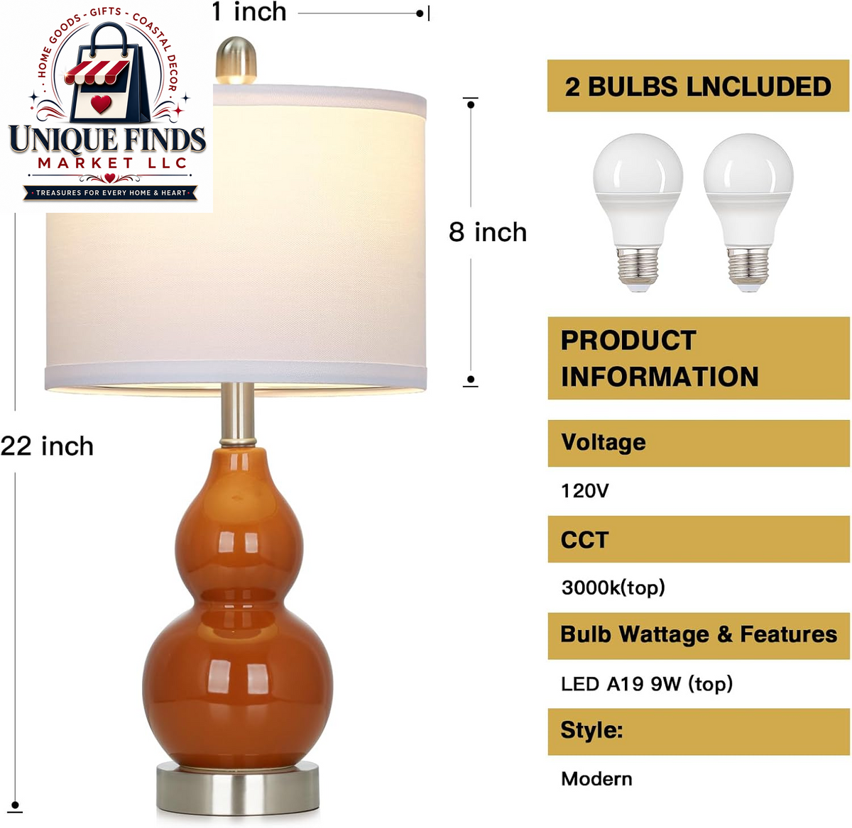 Rinweey Set of 2 Double Gourd Ceramic Table Lamps, Modern Red Bedside Lighting for Bedroom and Living Room (Bulb Included)