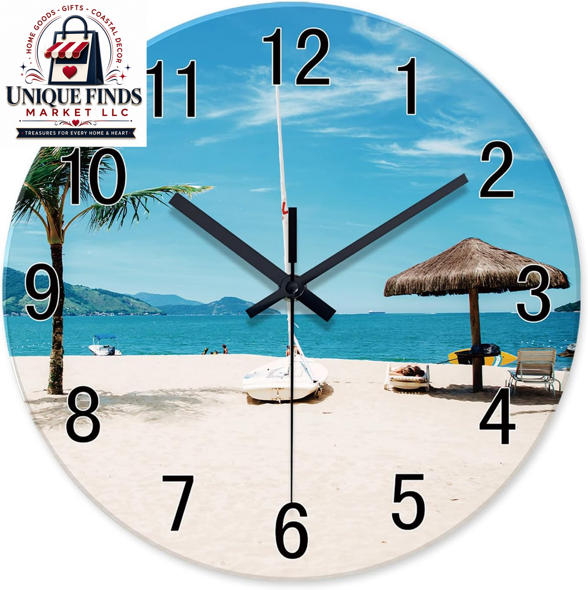 XFM Blue 12-Inch Silent Non-Ticking Beach Wall Clock