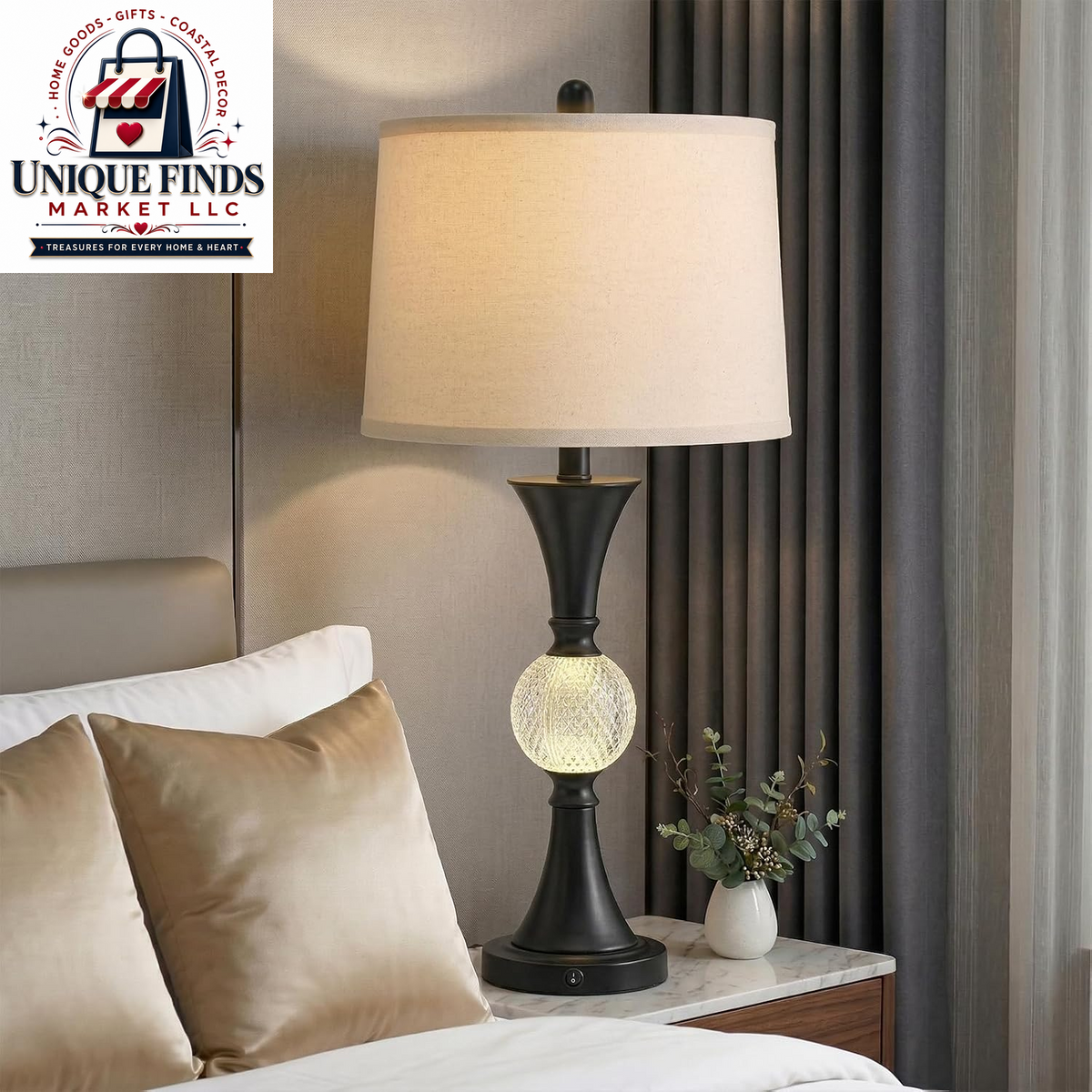 Oneach 28.5" Black Table Lamps - Set of 2 Tall Luxury Bedside Lamps with Night Light and USB A+C Charging Ports, Elegant Metal Design for Bedroom and Office End Table Decor