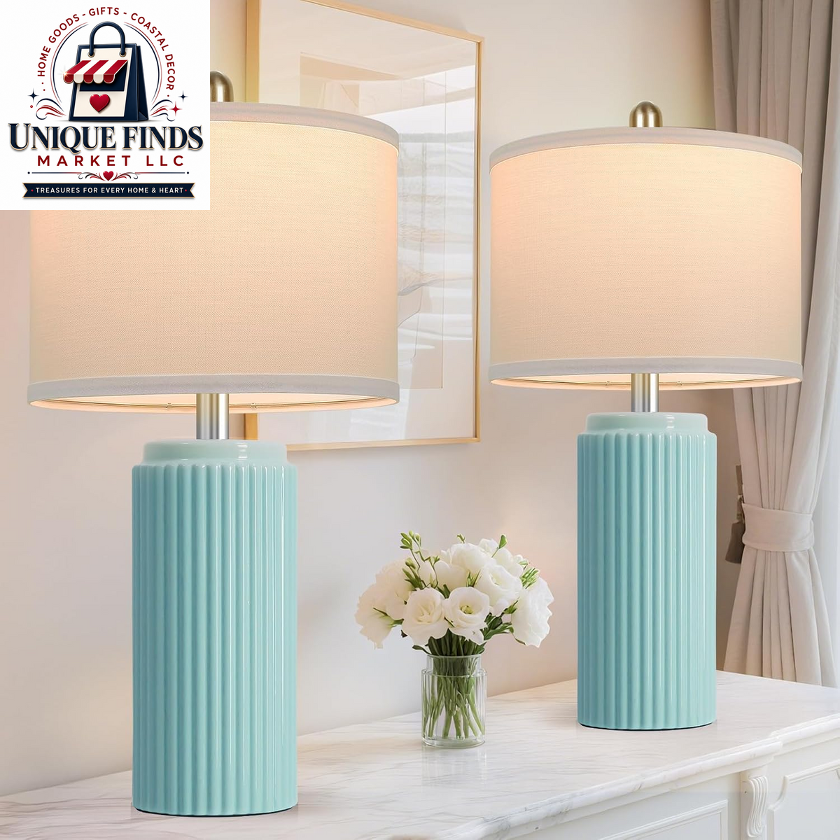 Set of 2 Modern 23.5’’ Orange Ceramic Table Lamps with White Shades for Bedroom and Living Room, Retro Farmhouse Design for Home Office and Dorm End Tables