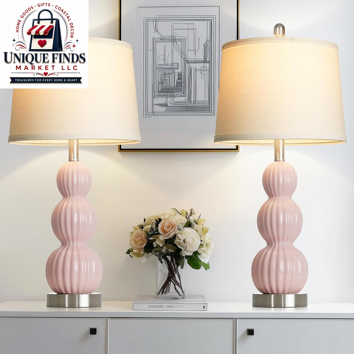Set of 2 Sage Green 24.5" Ceramic Table Lamps for Bedroom and Living Room, Ideal for Nightstands and End Tables (Includes 2 LED Bulbs)