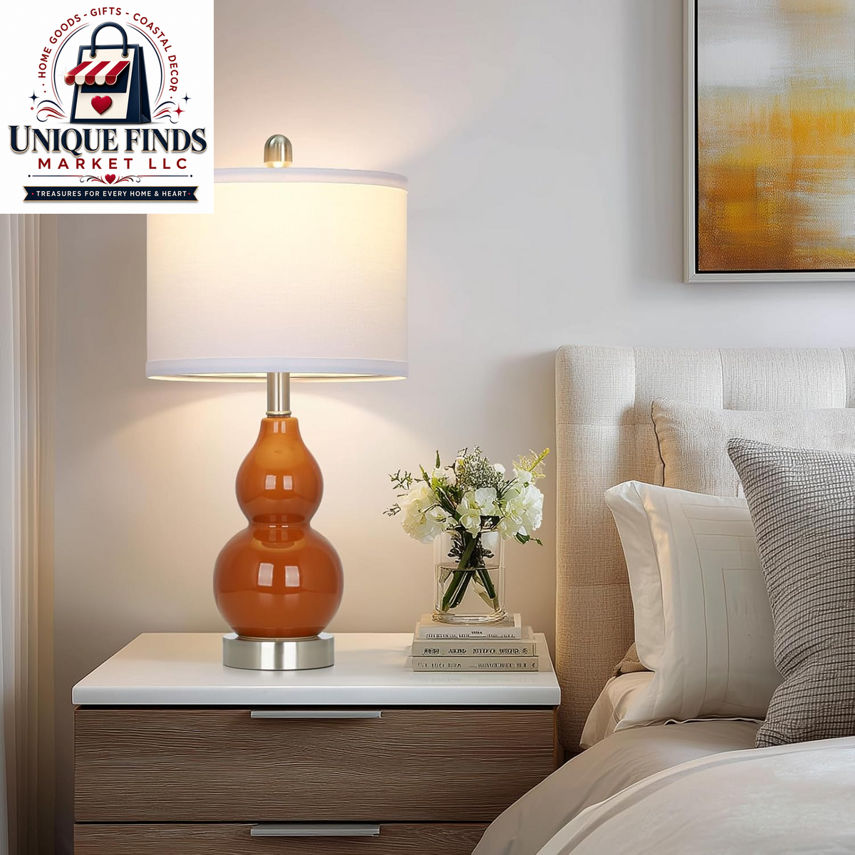 Rinweey Set of 2 Double Gourd Ceramic Table Lamps, Modern Red Bedside Lighting for Bedroom and Living Room (Bulb Included)