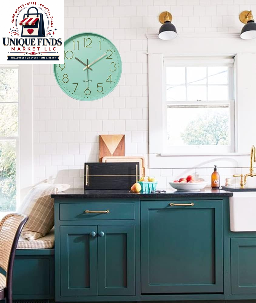 12-Inch Silent Quartz Wall Clock - Non-Ticking Battery Operated Round Clock for Home, Kitchen, Office, School, and Living Room Decor (Mint Green)