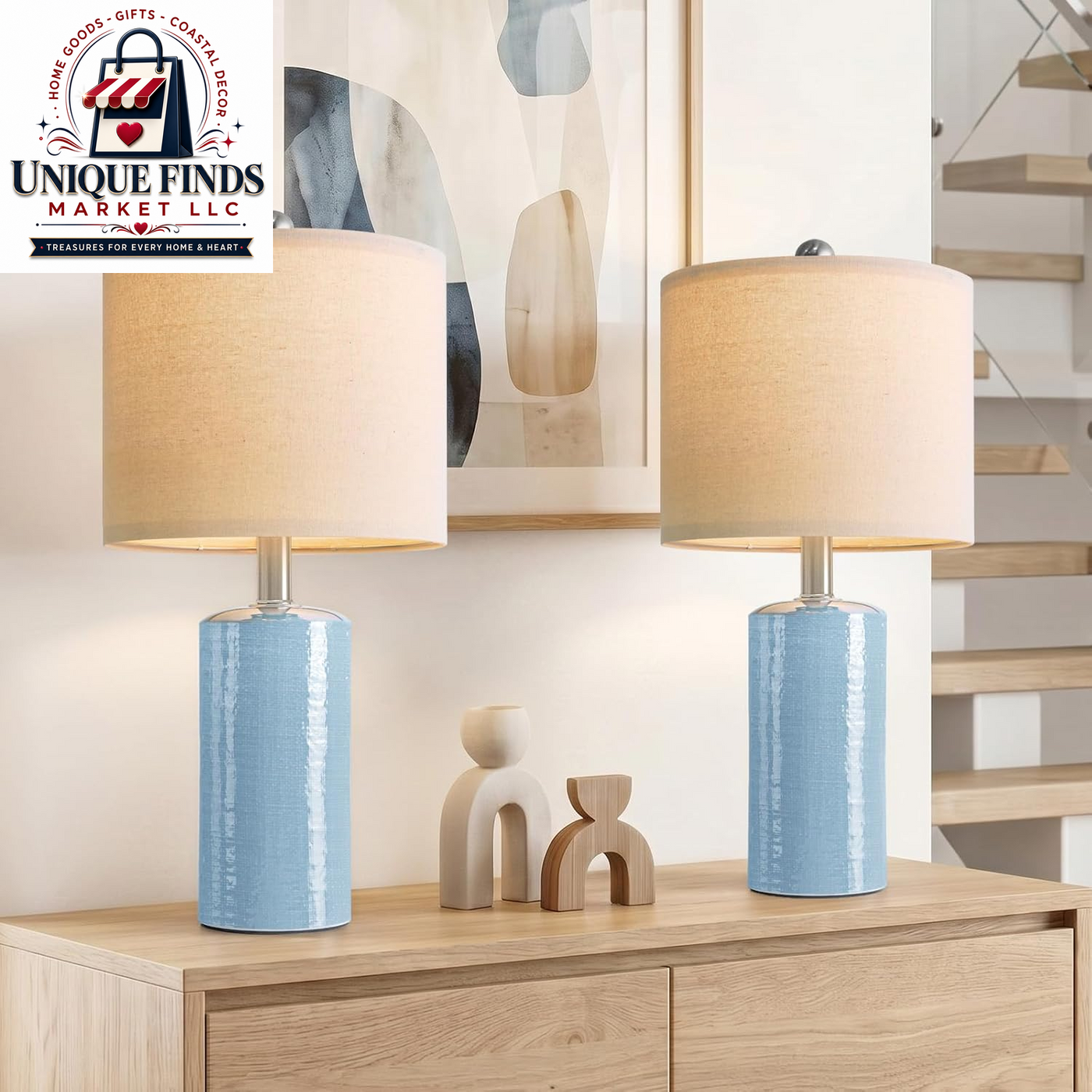 20.25" Small Table Lamps Set of 2 Modern Ceramic Lamps for Living Room