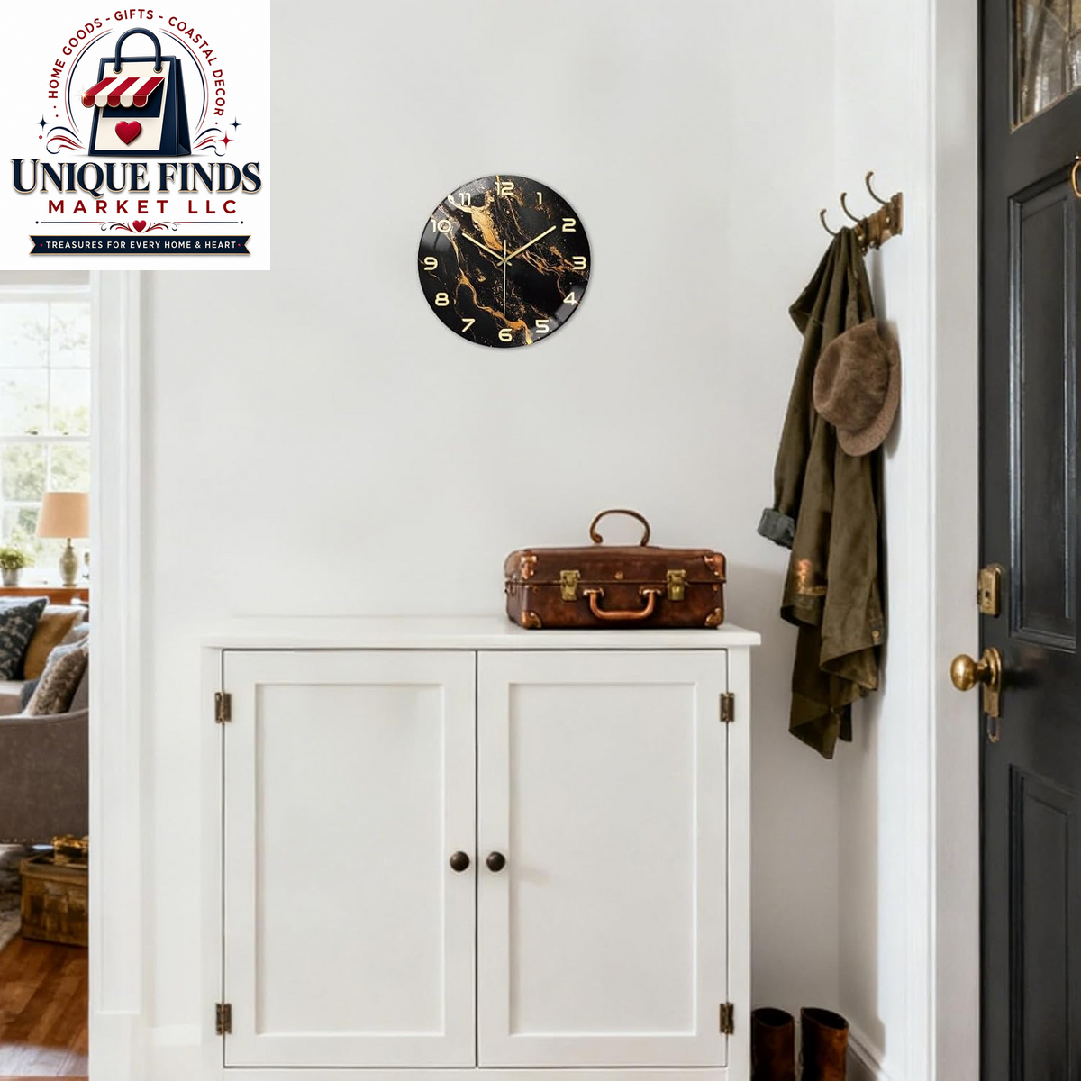 Peacoblue 12" Round Battery-Operated Marble Pattern Wall Clock